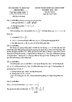 Đề tuyển sinh lớp 10 THPT môn Toán năm 2020 – 2021 sở GD&ĐT Khánh Hòa