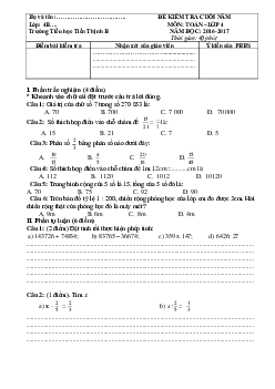 Đề thi học kì 2 môn Toán lớp 4 trường tiểu học Tiến Thịnh B năm 2016 - 2017