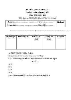 Đề thi giữa học kì 1 môn Toán 4 năm 2023 - 2024 sách Kết nối tri thức với cuộc sống | đề 2