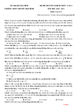 Đề thi thử TNTHPT năm 2021 môn Lý trường Chuyên Thái Bình (lần 3) có đáp án và lời giải chi tiết