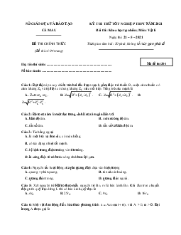 Đề thi thử THPT Quốc gia 2021 môn Vật Lí Sở GD&ĐT Cà Mau (có đáp án)