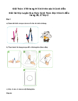 Vẽ trang trí hình tròn: Giải bài tập Luyện tập, thực hành Toán lớp 3 Cánh diều trang 26, 27 tập 2