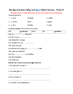 Bài tập cuối tuần Tiếng Anh lớp 3 Global Success - Tuần 19
