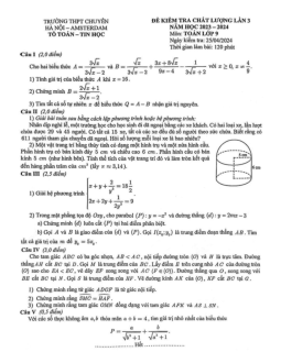 Đề kiểm tra lần 3 Toán 9 năm 2023 – 2024 trường chuyên Hà Nội – Amsterdam