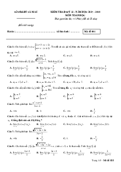 Đề kiểm tra 45 phút Đại số và Giải tích 11 chương 4 trường THPT Tứ Sơn – Bắc Giang
