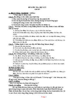 Đề thi học kì 1 GDCD 7 năm 2021-2022 (có đáp án)
