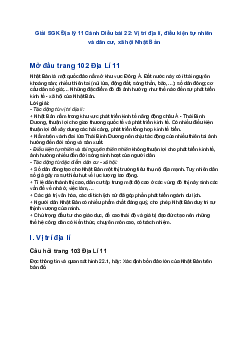 Giải SGK Địa lý 11 Cánh Diều bài 22: Vị trí địa lí, điều kiện tự nhiên và dân cư, xã hội Nhật Bản
