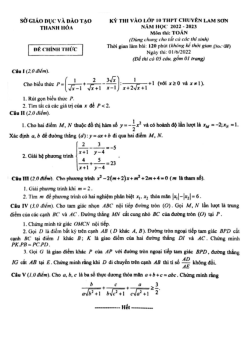 Đề thi vào 10 môn Toán năm 2022 – 2023 trường chuyên Lam Sơn – Thanh Hóa