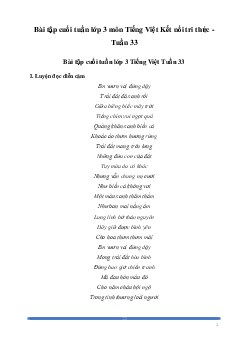 Bài tập cuối tuần lớp 3 môn Tiếng Việt Kết nối tri thức - Tuần 33