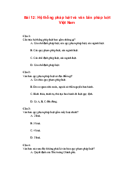 Trắc nghiệm Kinh tế và Pháp luật 10 Bài 12: Hệ thống pháp luật và văn bản pháp luật Việt Nam | Kết nối tri thức