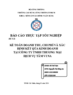 Kế toán doanh thu, chi phí và xác định kết quả kinh doanh tại công ty TNHH thương mại dịch vụ tâm vina | Báo cáo thực tập tốt nghiệp