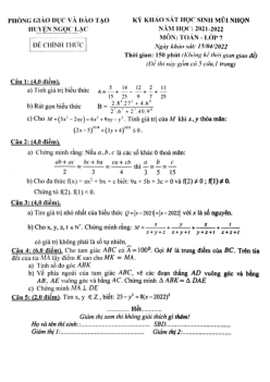Đề KSCL học sinh mũi nhọn Toán 7 năm 2021 – 2022 phòng GD&ĐT Ngọc Lặc – Thanh Hóa