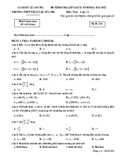 Đề thi giữa kỳ 2 Toán 11 năm 2021 – 2022 trường THPT Thị xã Quảng Trị