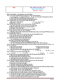 TOP 15 đề thi cuối HKI môn Lịch Sử 9 (có đáp án)