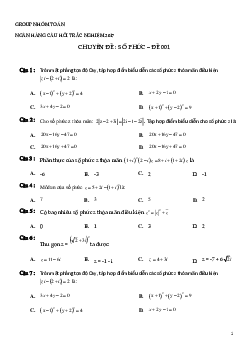 600 câu hỏi trắc nghiệm chuyên đề số phức – Nhóm Toán