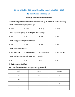 Đề thi giữa học kì 2 lớp 1 năm 2023 - 2024 | Toán 1 | Chân trời sáng tạo | đề 1
