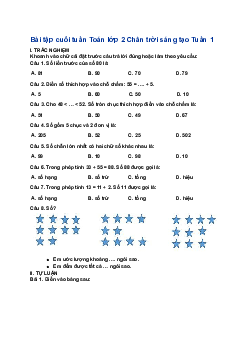 Phiếu bài tập cuối tuần Toán lớp | Chân trời sáng tạo - Tuần 1