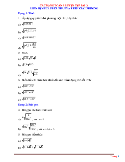 Các dạng toán 9 Luyện tập bài 3: Phép nhân và phép khai phương (có đáp án và lời giải chi tiết)