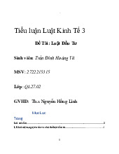 Đề tài Luật đầu tư tiểu luân Luật kinh tế Môn Luật kinh tế 1| Trường Đại học Kinh doanh và Công nghệ Hà Nội