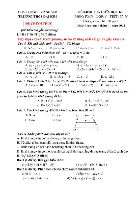Đề thi giữa học kì 1 Toán 8 năm 2021 – 2022 trường THCS Đại Kim – Hà Nội