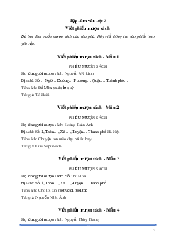 Tập làm văn lớp 3: Em muốn mượn sách của khu phố, hãy viết thông tin vào phiếu theo yêu cầu | Kết nối tri thức