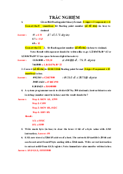 Bài tập câu hỏi trắc nghiệm môn Kiến trúc máy tính và hợp ngữ nội dung bằng tiếng Anh có đáp án