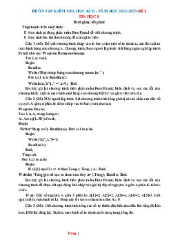 Bộ Đề Ôn Tập Kiểm Tra Học kỳ 2 môn Tin Học 8 năm học 2022 -2023
