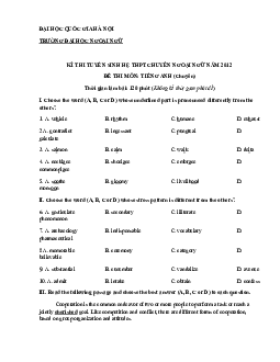Đề thi tuyển sinh hệ THPT chuyên ngoại ngữ năm 2012 | Trường Đại học Ngoại ngữ, Đại học quốc gia Hà Nội