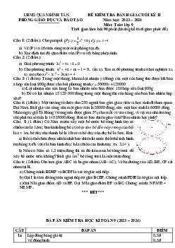 Đề tham khảo cuối kỳ 2 Toán 9 năm 2023 – 2024 phòng GD&ĐT Bình Tân – TP HCM