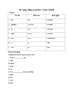 Từ vựng Tiếng Anh lớp 3 Global Success Unit 1 Hello