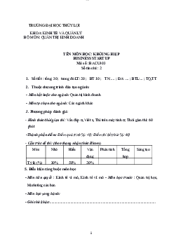 Đề cương môn khởi nghiệp | Trường Đại học thủy lợi