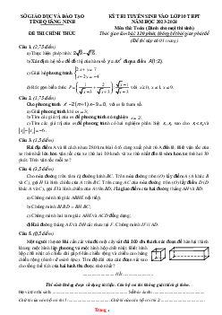 Đề thi tuyển sinh vào lớp 10 THPT năm 2023-2024 môn toán Sở GD Quảng Ninh (có đáp án và lời giải chi tiết)