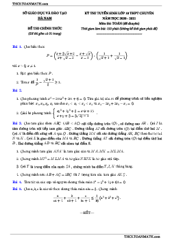 Đề tuyển sinh 10 chuyên môn Toán năm 2020 – 2021 sở GD&ĐT Hà Nam (chuyên)