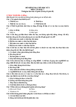 Đề thi học kì 1 môn Tin học lớp 7| Đề 2 | Cánh diều