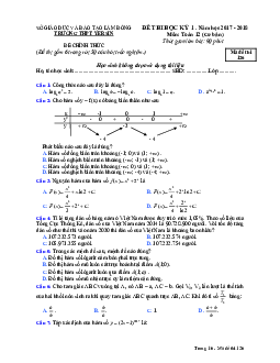 Đề thi HK1 Toán 12 cơ bản năm học 2017 – 2018 trường THPT Yersin – Lâm Đồng