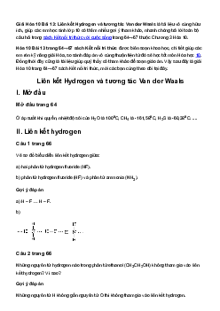 Hóa học 10 Bài 13: Liên kết Hydrogen và tương tác Van der Waals - Kết Nối Tri Thức