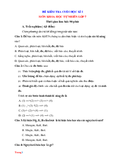 Đề ôn thi học kì 1 môn KHTN 7 kết nối tri thức (có đáp án)-Đề 4