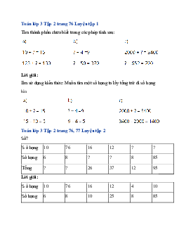 Giải SGK Toán lớp 3 trang 76, 77, 78 Tìm thành phần chưa biết của phép tính | Cánh diều