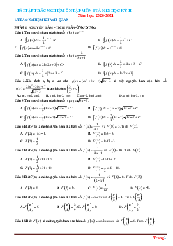 TOP 150 câu trắc nghiệm ôn tập toán 12 học kỳ 2