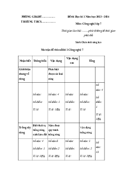 Đề thi học kì 1 môn Công nghệ 7 năm 2023 - 2024 sách Chân trời sáng tạo - Đề 5