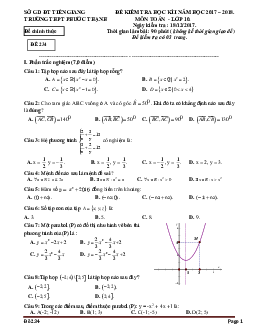 Đề thi HK1 Toán 10 năm học 2017 – 2018 trường THPT Phước Thạnh – Tiền Giang