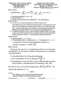 Đề khảo sát chất lượng Toán 9 năm 2020 – 2021 trường Ngô Gia Tự – Hà Nội