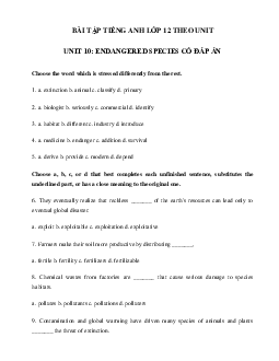 Bài tập tiếng Anh 12 Unit 10 Endangered Species có đáp án