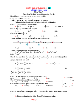 Đề ôn tập giữa kì 1 toán lớp 7 kết nối tri thức 2023-2024 (có đáp án)