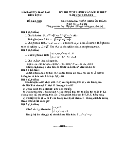 Đề tuyển sinh lớp 10 môn Toán (chuyên) năm 2022 – 2023 sở GD&ĐT Bình Định