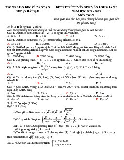 Đề thi thử Toán vào lớp 10 lần 2 năm 2024 – 2025 phòng GD&ĐT Hải Hậu – Nam Định