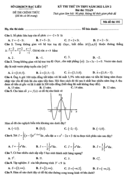 Đề thi thử THPT Quốc gia 2022 môn Toán lần 2 Sở GDKHCN Bạc Liêu (có đáp án)