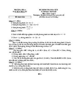 Đề thi cuối kỳ 2 Toán 8 năm 2019 – 2020 trường THCS Nguyễn Thị Lựu – Đồng Tháp