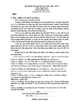 Đề thi cuối HK2 Văn 8 năm 2021-2022 (có đáp án)