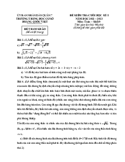 Đề tham khảo học kỳ 1 Toán 9 năm 2022 – 2023 trường THCS Hoàng Quốc Việt – TP HCM